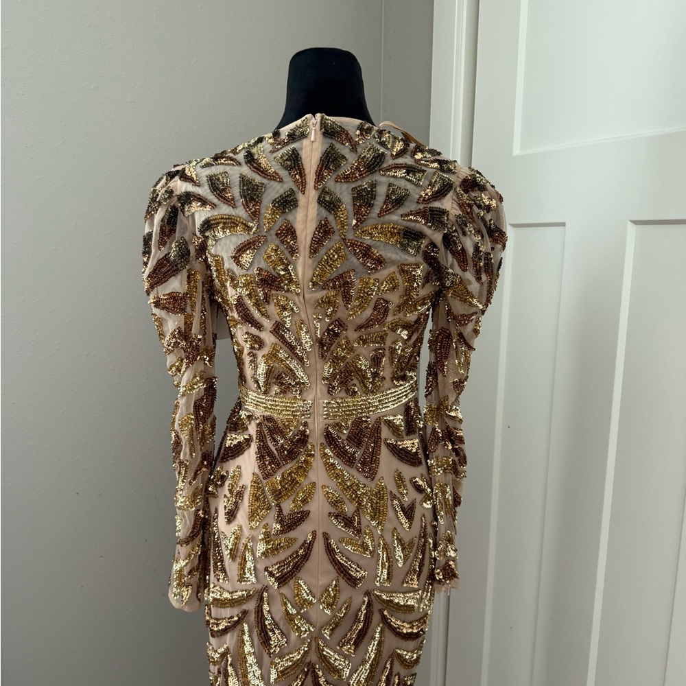 Mac Duggal Gold and Bronze Long Sleeve Dress - Picture 2 of 6